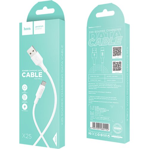 Hoco. USB kabel za pametni telefon, USB kabel tipa C, 1 meter, 2 A, bel - X25 Soarer USB tip C, bel Slike