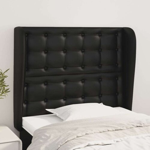  Vzglavje z u&amp;scaron;esi črno 83x23x118/128 cm umetno usnje, (20793592) Slike