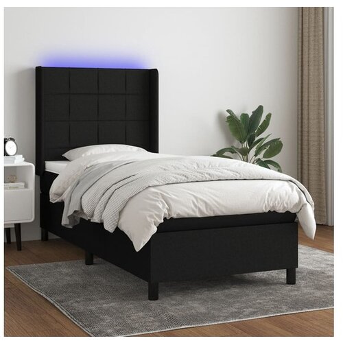  Box spring postelja z vzmetnico LED črna 90x200 cm blago Cene