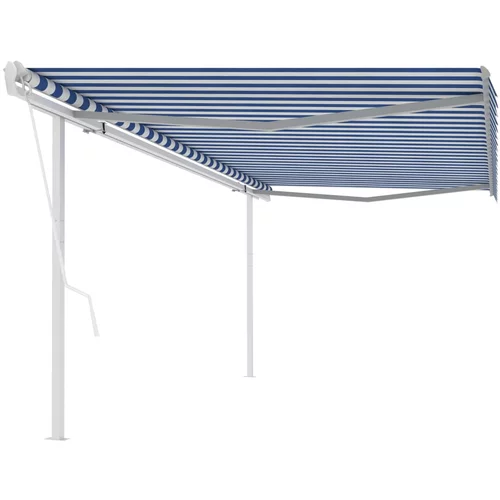 vidaXL automatska tenda na uvlačenje sa stupovima 5 x 3 m plavo-bijela