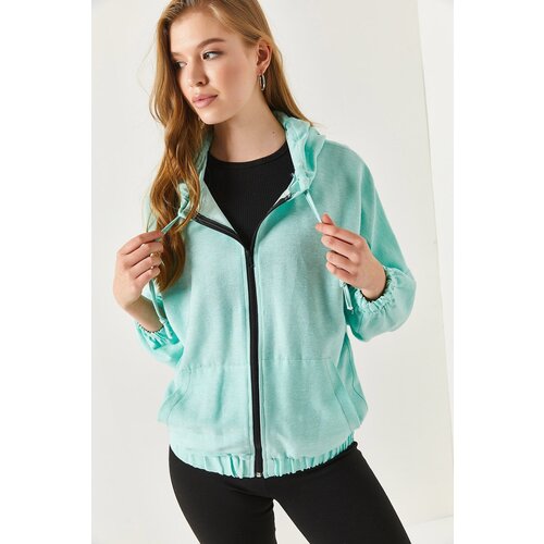 Armonika Women&amp;#039;s Light Green Hoodie with Zipper Oversized Sweatshirt Slike
