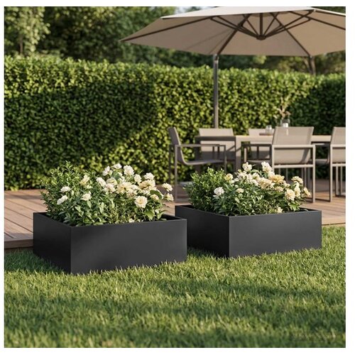 vidaXL Vrtna saksija 2 kom. Crna 60 x 60 x 20 cm Čelična vrata - Crna 60 x 60 x 20 cm 2 Cene