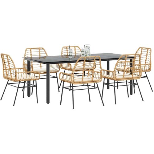  7-dijelni vrtni blagovaonski set s jastucima poliratan i staklo Smeđa 200 x 100 x 74 cm Cene