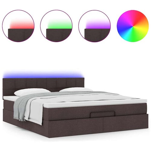 VidaXL Otomanski krevet s madracem i LED tamnosmeđi 160x200cm tkanine Slike