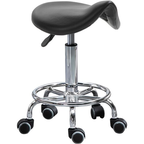 HOMCOM Višinsko nastavljiv stolček s petimi kolesi in ergonomsko oblazinjenim sedežem iz pene, 36,5x37,5x51-66cm, črn, (20745182) Cene
