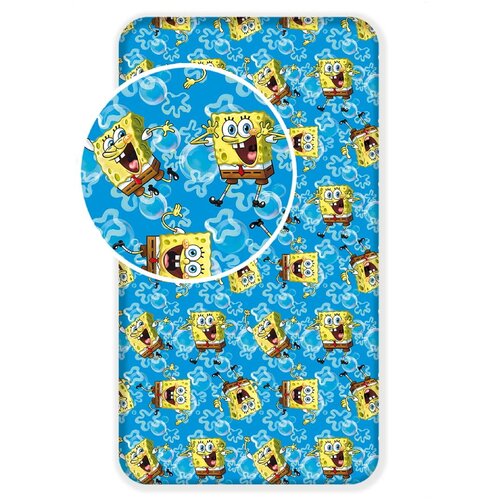 Jerry Fabrics Plava pamučna dječja plahta s gumom 90x200 cm Sponge Bob &amp;quot;Blue&amp;quot; &amp;ndash; Slike
