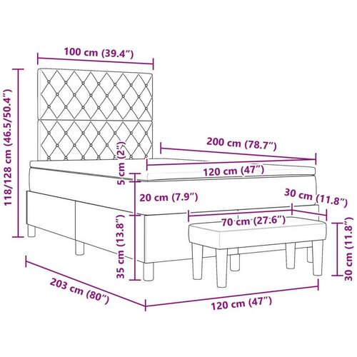 vidaXL Krevet s box springom s madracem i klupom svijetlosiv 120x200 cm bar&scaron;un Cijene