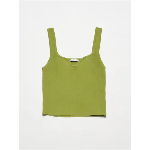 Dilvin 10384 Square Neck Decollete Knitwear Undershirt-Green