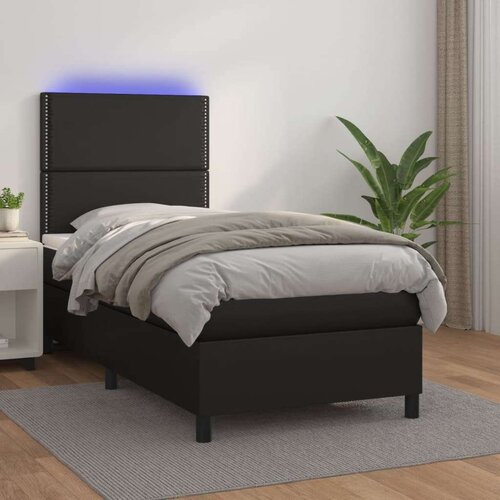  Box spring postelja z vzmetnico LED črn 100x200 cm umetno usnje, (20726823) Cene