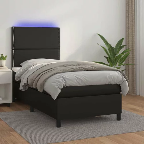  Krevet box spring s madracem LED crni 100x200cm od umjetne kože