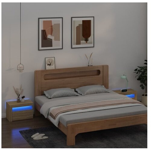  Noćni ormarići 2 kom s LED svjetlima boja hrasta 60x35x40 cm Cijene