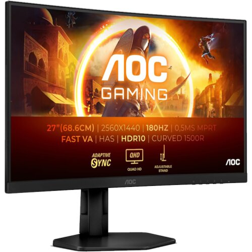 Ms MONITOR AOC 27&Prime; CQ27G4X Zakrivljeni 180Hz QHD Gaming 2560&times;1440 ,0.5. HDMI, DP, Full Ergo, Black.3godGAR Cijene