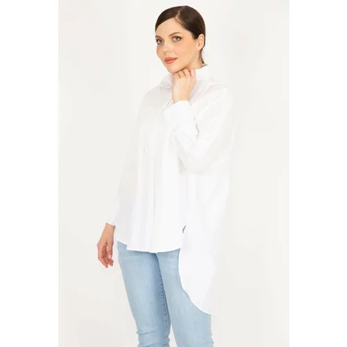 Şans Women's White Plus Size Front Buttoned Long Back Shirt