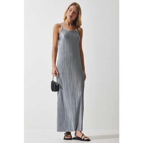  Women&amp;#039;s Gray Strappy Summer Pleated Dress Slike