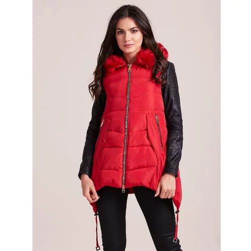 Fashion Hunters Red winter vest with hood and fur