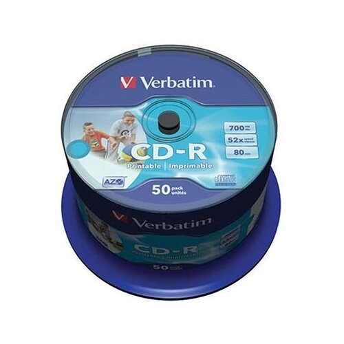 Verbatim CD-R, 700 MB,52X,spindle 50 kom WRAP,printable,43794 Slike
