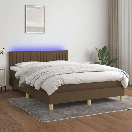  Box spring postelja z vzmetnico LED temno rjava 140x200cm blago, (20893178) Slike