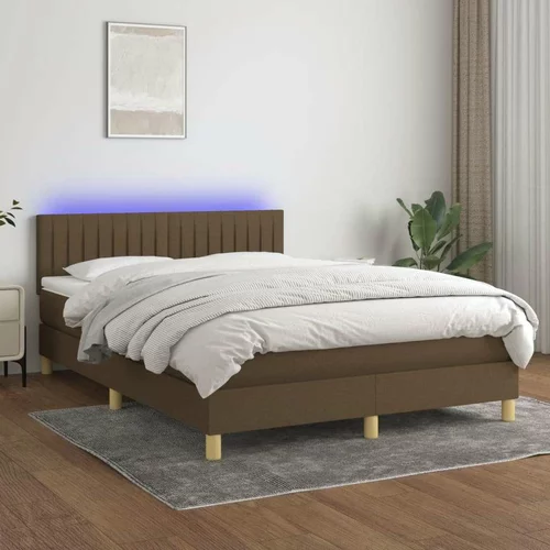  Box spring postelja z vzmetnico LED temno rjava 140x200cm blago, (20893178)