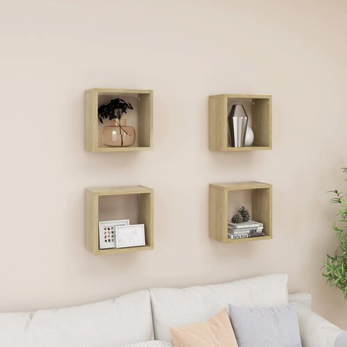 VidaXL Stenske police kockaste 4 kosi sonoma hrast 26x15x26 cm Slike