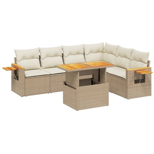 VidaXL 7-dijelni set vrtnih sofa od poliratana s jastucima bež Slike