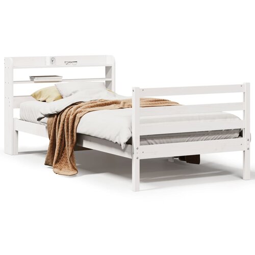 VidaXL Posteljni okvir z vzglavjem bel 90x190 cm trdna borovina Slike