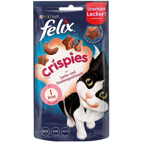 Felix 4 + 1 gratis! mačji priboljški - Crispies: Losos & postrv (5 x 45 g)