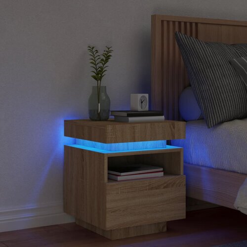  The Living Store Nočna omarica z LED lučkami sonoma hrast 40x39x48,5 cm - Nočna Omarica, (21448603) Slike
