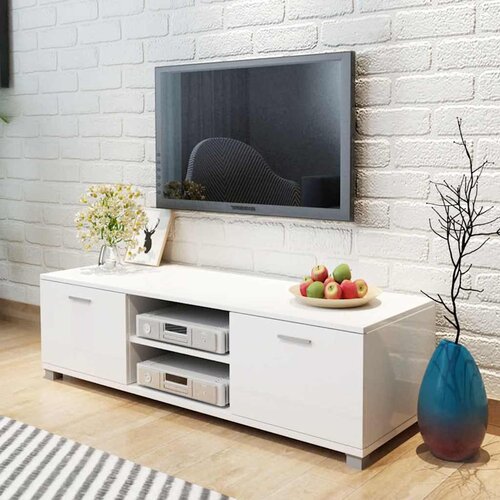  TV ormarić visoki sjaj bijeli 140 x 40,5 x 35 cm Slike
