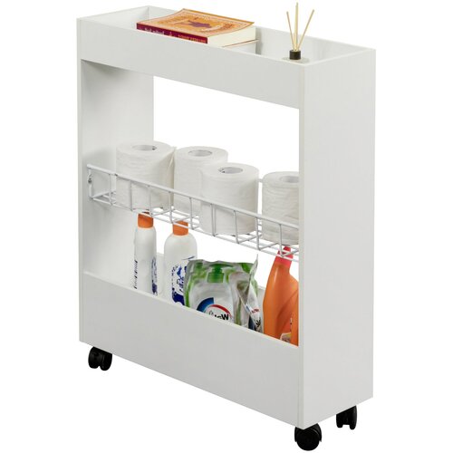 SoBuy ozka odlagalna polica na kolesih v beli barvi v stilu minimalizma, (20814807) Cene