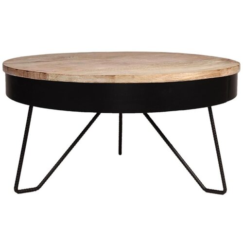 LABEL51 crni stolić s pločom od mangovog drveta Saran, ⌀ 80 cm Slike