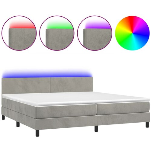 Maison Chic Box spring postelja - Vzmetna postelja z vzmetnico LED svetlo siva 200x200cm žamet SL9787, (21902660) Cene