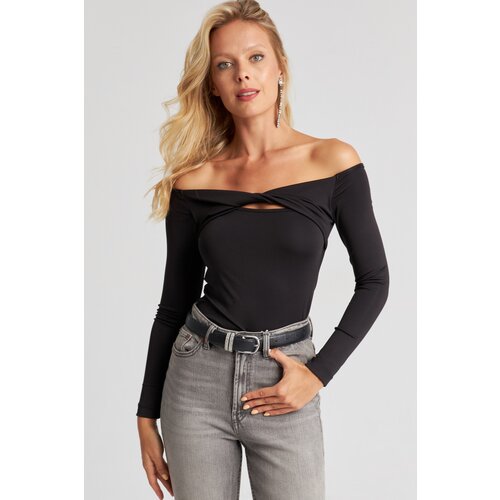 Cool & Sexy Women's Black Knotted Front Blouse Slike