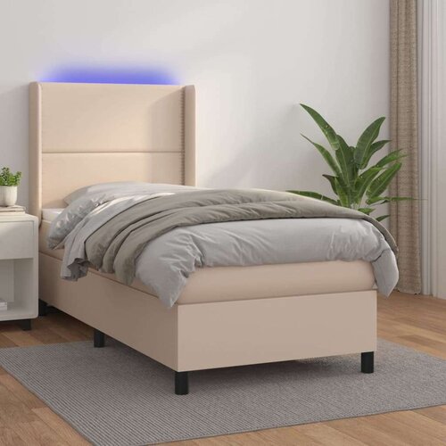  Box spring postelja z vzmetnico LED kapučino 80x200cm um. usnje, (20900164) Slike