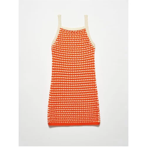 Dilvin 90115 Thick Textured Knitwear Dress-orange
