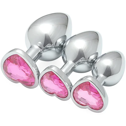 SuperLove Heart Jewel Butt Plugs Training Kit Silver-Pink