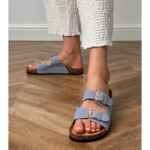 Gemre Blue sandals with buckles on cork sole Cloud Cene