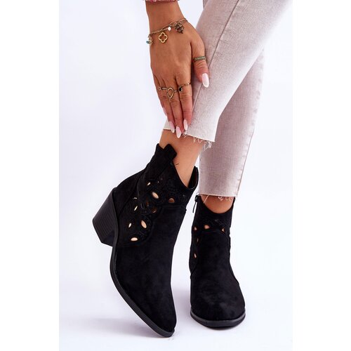 Kesi Women&amp;#039;s Suede Openwork Cowboy Boots Black Daxon Slike