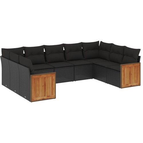 Maison Chic Seti vrtnega pohištva - Vrtna garnitura - Vrtni pohištvo set 9-delna z blazinami črn poli ratan, (21806418) Cene