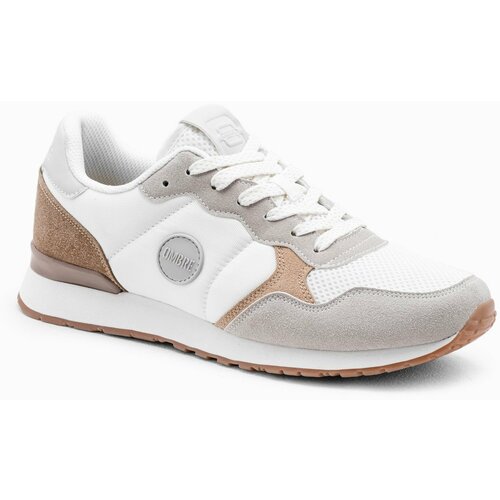 Ombre Men's shoes sneakers with combined materials and mesh - white and brown Cene