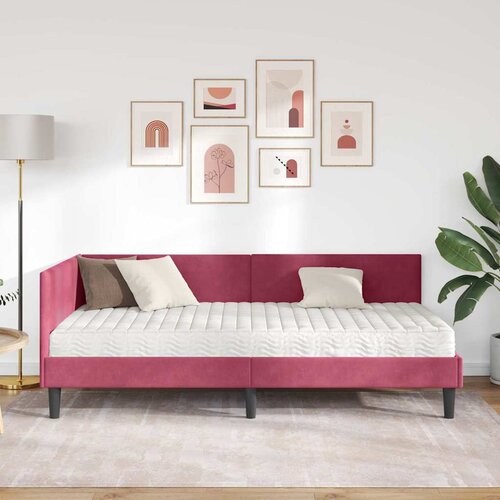  Kutni krevetni okvir s madracem 2 kom. Vinska crvena 80 x 200 cm Slike