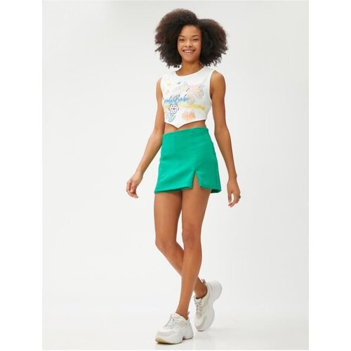 Koton Printed Undershirt Crop Asymmetric Cut Crew Neck Ribbed Slike