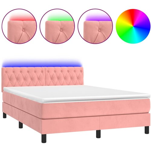 Maison Chic Box spring postelja - Vzmetna postelja z vzmetnico LED roza 140x190 cm žamet SL15758, (21895662) Cene