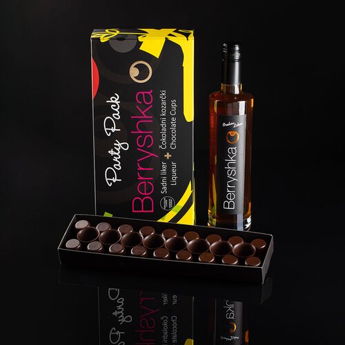 Berryshka Party pack ročno izdelani čokoladni lončki 105 g & sadni liker 500 ml Cene