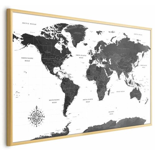  Plakat - Monochromatic Map 90x60 Zlatni okvir Cene