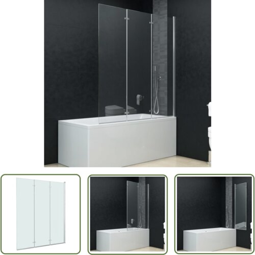 The Living Store Zložljiva pregrada za tu&amp;scaron; s 3 paneli ESG 130x138 cm - Pregrada Za Tu&amp;scaron;, (21744979) Slike