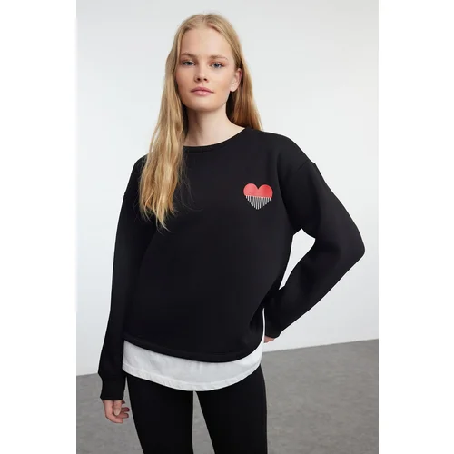 Trendyol Black Poplin Detailed and Embroidery Detailed Regular/Normal Fit Knitted Sweatshirt