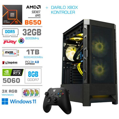 MEGA Računalnik MT S8 R5-7600/RTX5060/32GB-DDR5/1TB-4.0/750W/Win11Home/črna RGB + Estetski napajalni kabli [Rumena / Črna] * DARILO * Cene
