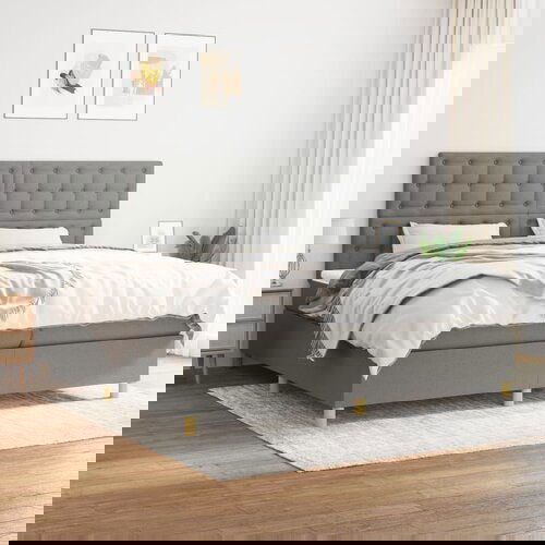 The Living Store Box spring postelja z vzmetnico temno siva 200x200 cm blago - Box Spring Postelja, (21518363) Cene
