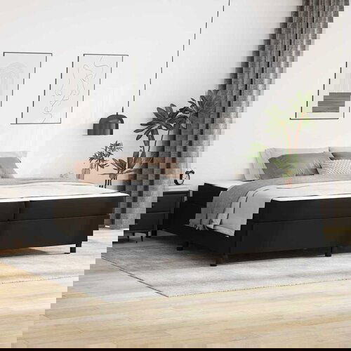 vidaXL Posteljni okvir z vzmetnico Črna 200 x 200 cm Umetna koža Cene