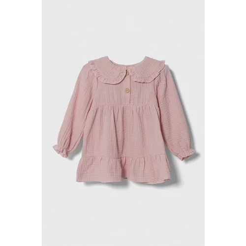 Jamiks Pamučna haljina za bebe boja: ružičasta, midi, širi se prema dolje
